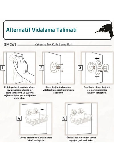 Teknotel Tek Katlı Vakumlu Banyo Duş Rafı Krom Dm241 Krom