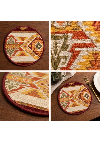 Bk Gift 6 Adet El Yapımı Anadolu İzleri Kilim Kumaşı Supla Koleksiyonu 27cm -6 Haki