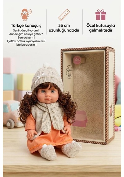 Lucia Girl Konuşan 35 Cm - Etkileşimli Kolları Bacakları Ve Kafası Et Kutulu Atkılı Oyuncak Bebek 65166516