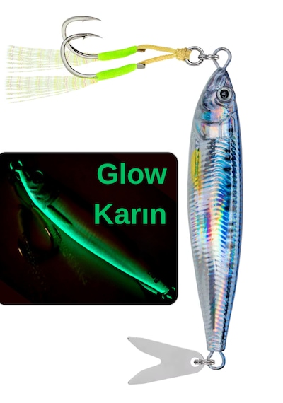 Ea genset Gerçekçi Lazer Hologram Metal Balık, Jig, Yapay Yem 20 Gr 6.5 Cm Mavi Sırt, Fosforlu Glow Karın