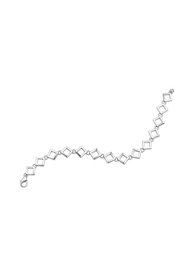 14 Ayar Altın Kaplama 925 Ayar Gümüş Çift Renkli Kare Bağlantılı Geometrik Zincir Bileklik - Bp00112