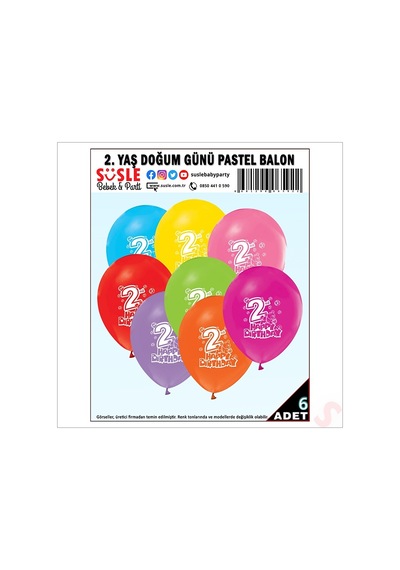 2. Yaş Doğum Günü Pastel Balon, 30 CM X 6 Adet