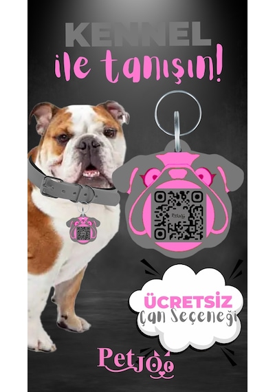 Petjoo 16.Kennel Pembe-Gri Qr'lı Köpek Künyesi