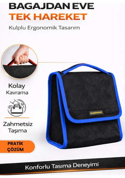 Oto Bagaj Organizer Bagaj Çantası S Boy Kaymaz Cırt Bantlı Velur Kompakt - Siyah Mavi