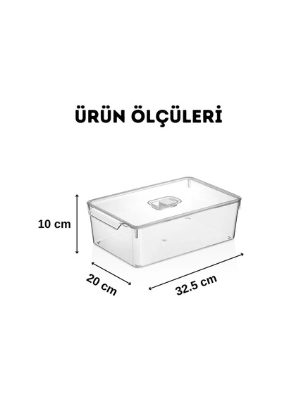 Buzdolabı Dolapiçi Düzenleyici Organizer Kapaklı 3'lü Set Midi Şeffaf