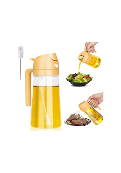 Yemek Pişirmek İçin Yağ Şişesi, 470 Ml Yağ Püskürtme Şişesi, 2'si 1 Arada Dağıtıcı Şişe, Cam Pişirme Ş