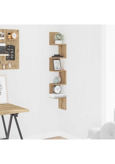 Zig Zag Köşe Duvar Rafı / Kitaplık Atlantik Çam 20x20x130 Modern Minimalist Köşe Rafı Ahşap