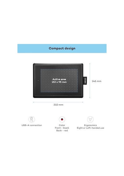 Wacom One Ctl-472-n Creative Pen Çizim Tableti, Usb, 3600 W, Baskıya Duyarlı Kalem, Siyah