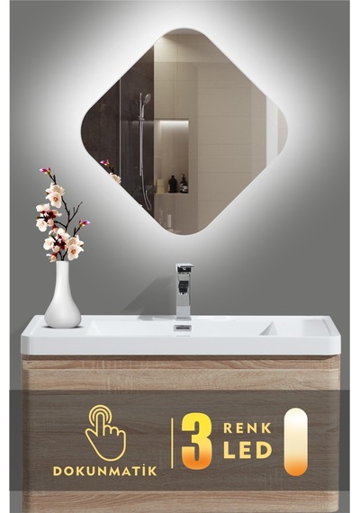 Led Işıklı Asimetrik Banyo Ve Konsol Aynası Beyaz