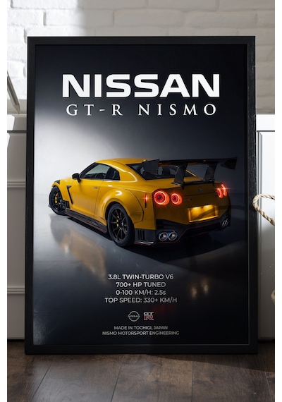 Nissan Gt-r Nismo Siyah Ahşap Çerçeveli Poster, Dekoratif Araba Duvar Tablosu