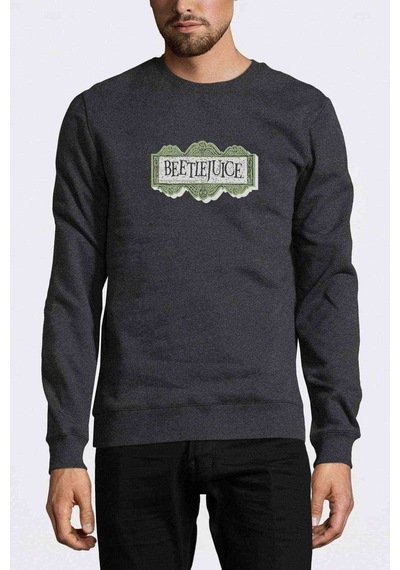 Beetlejuice Logo Baskılı Füme Antrasit Erkek Örme Sweatshirt