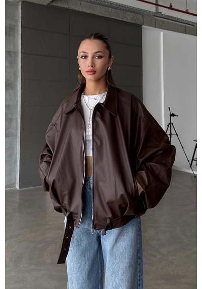 Öner Kadın Oversize Deri Ceket Oversize Relax Fit, Fermuarlı Kemer Detaylı Günlük Kadın Ceket Kahverengi2 Kahverengi2 Öner Kadın Oversize Deri Ceket Oversize Relax Fit, Fermuarlı Kemer Detaylı Günlük Kadın Ceket Kahverengi2 Kahverengi2