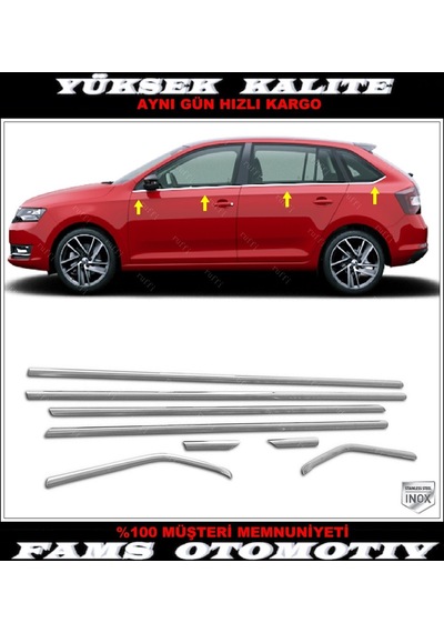 Skoda Rapid Spaceback Krom Cam Çıtası 8 Prç.2013 ve Üzeri P.Çelik