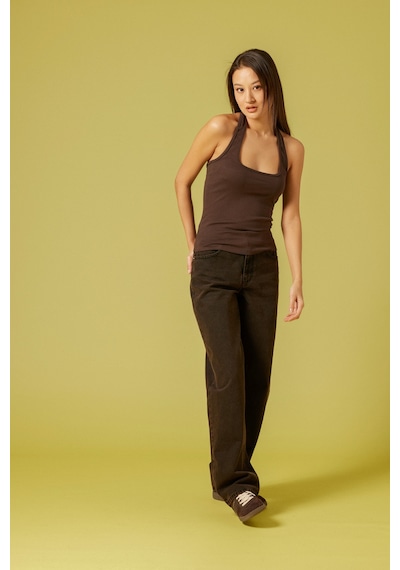 Pamuklu Halter Top Kahve