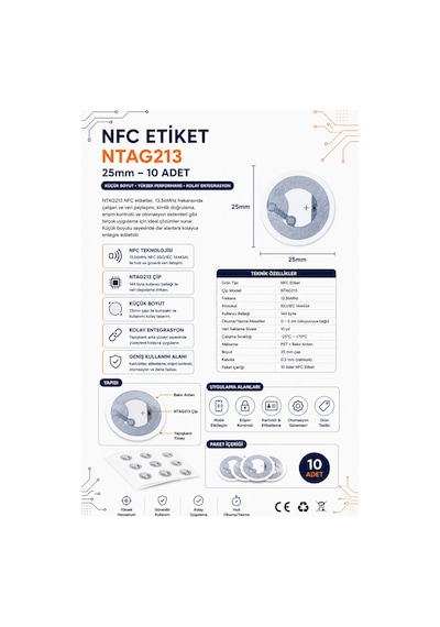 10 Adet Nfc Etiket Ntag213 25mm