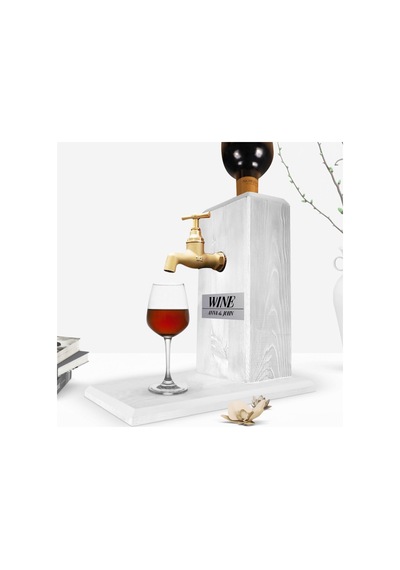 Custom Wooden Natural Wine Stand With Tap - Vintage White