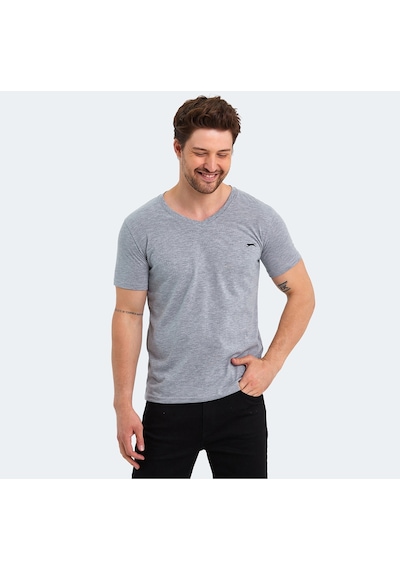Slazenger SARGON KTN Erkek V Yaka Gri Tişört
