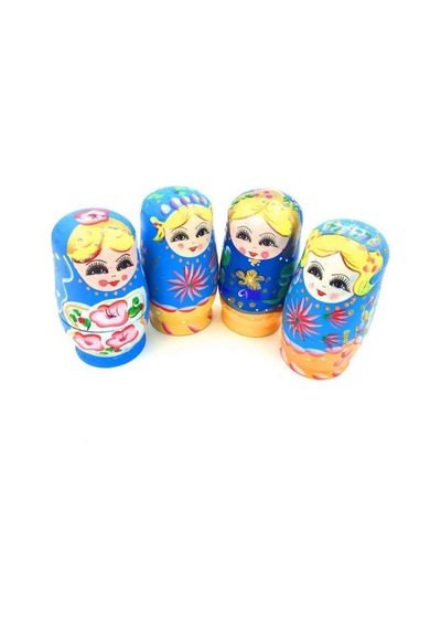 Ahşap Matruşka Bebek 6 lı Set Mavi