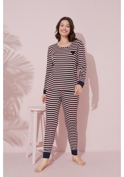 Siyah İnci Pamuklu Örme Pijama Takım 24240156 Çok Renkli