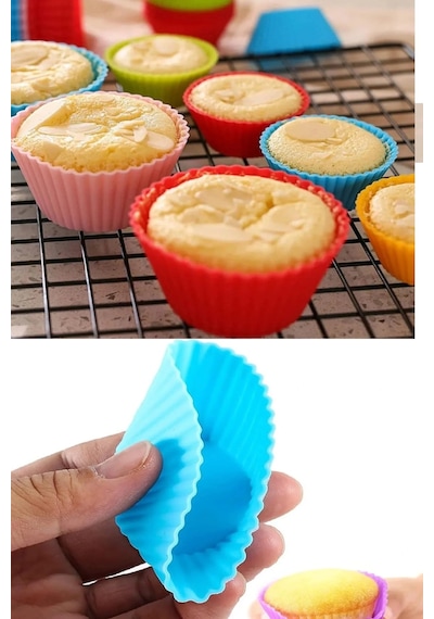Hamur Fırçası 6 Adet Yıkanabilir Mini Tırtıklı Muffin Kalıbı- Ribanalı Kek-cupcake- Renkli Hamur Işi Kabı