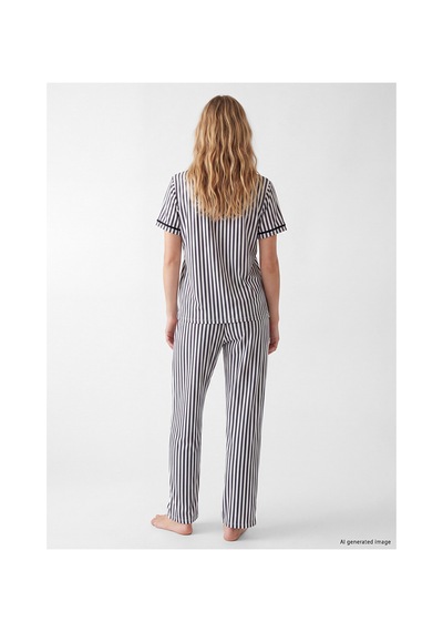 Lcw Dream Antrasit Gömlek Yaka Çizgili Kadın Pijama Takımı
