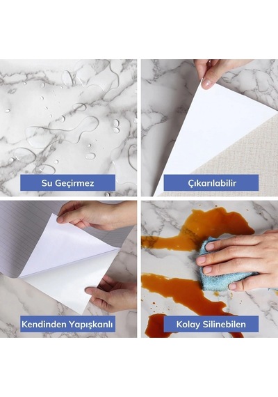 Durukar 5mt X 60 Cm Mermer Desenli Masa Tezgah Mutfak Su Geçirmez Yapışkanlı Folyo Sticker