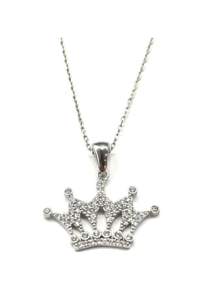 Omar Silver Kadın Kraliçe Taç Model Zirkon Taşlı Gümüş Kolye (513866400)