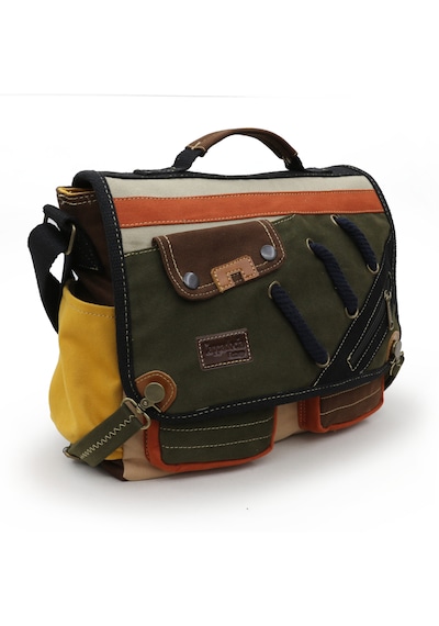 Cappadocia Vintage 4017 Haki Krem 14" Laptop Pamuk Gabardin Postacı Okul Çantası Unisex Kilitli Çok Cepli Omuz Askılı Haki - Turuncu