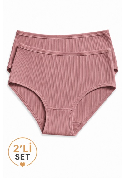 İpeksi Collection %100 Pamuklu Yüksek Bel Fitilli Günlük Külot 2'li Paket Pembe