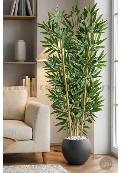 125cm Yapay Bambu Ağacı Küre Saksıda H