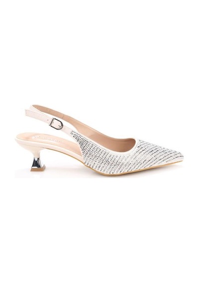Pisagor Ps-32350 Kadın 4 Cm Arkası Açık Taşlı Abiye Stiletto Ayakkabı Krem
