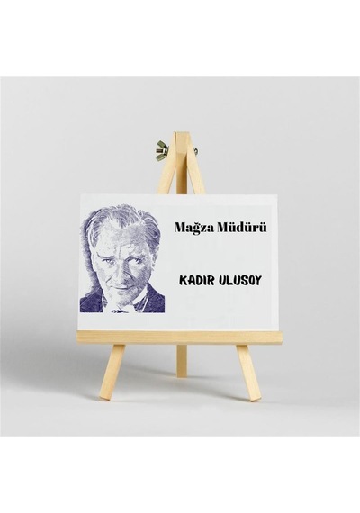 Kişiye Özel Atatürk Tasarımlı İroka Ayaklı Masa Üstü İsimlik