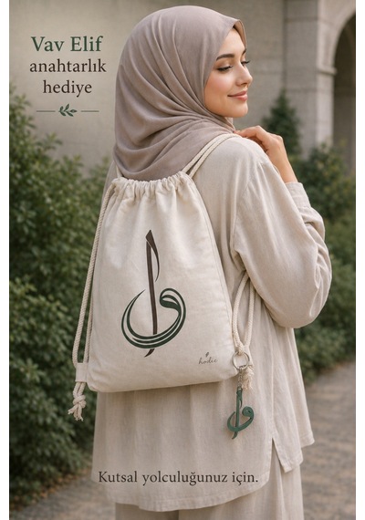 Hodie Collection Vav Elif Bez Çanta Hac Umre İçin İnce Hafif Büzgülü Sırt Çantası Ekru - 860671686 Ekru - 860671686 Ekru