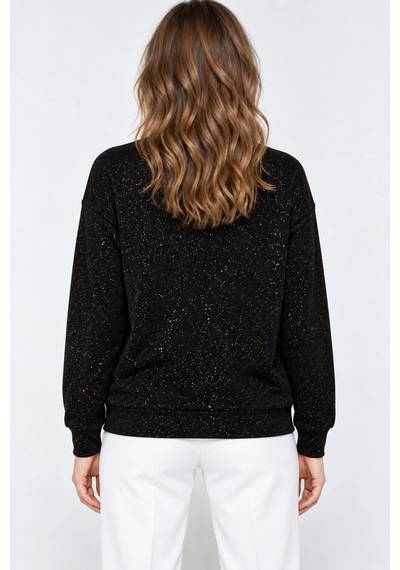 Mevese Yaldız Baskılı Zincirli Ve Fularlı Kadın Oversize Modal Sweatshirt - Siyah