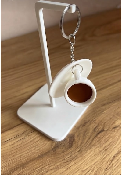 Mini Kahve Fincanı Anahtarlık Beyaz - Bej