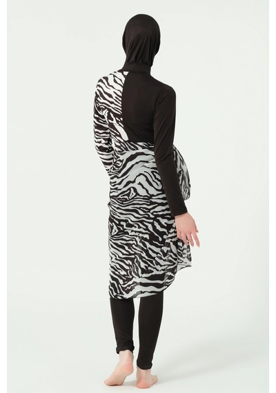 Alfasa Zebra Desenli Tulum Mayo Siyah