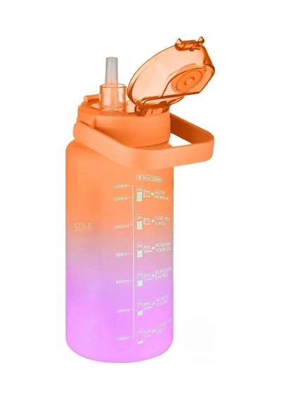 Vagonlife Turuncu-Pembe 1500 ML Pipetli/Pipetsiz Kullanım Motivasyon Matarası Vgn2213-t