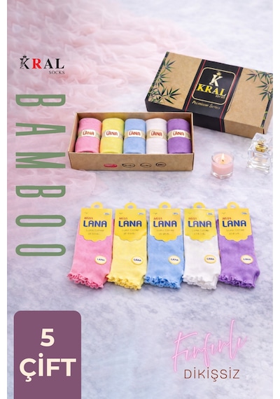 Kral Socks Kadın Bambu Çorap 5 Çift Renkli Hediye Kutulu Patik Kadın Çorap ASORTİ