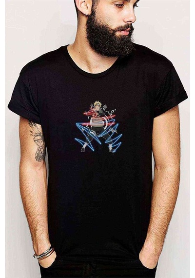 Anime Naruto Uzumaki Baskılı Siyah Erkek Tshirt