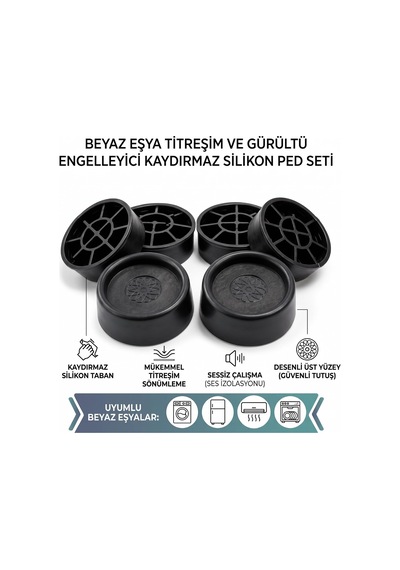Titreşim Ve Gürültü Önleyici Kaydırmaz Silikon Ped Seti,makina Ayağı, Beyaz Eşya Takozu, 4'lü S Belirtilmemiş