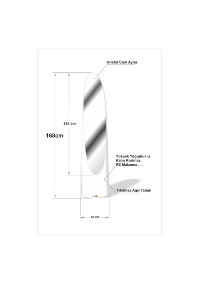 İlginç Değişik 140 Cm Hediyelik Beyaz Silindir Elips Boy Aynası Beyaz