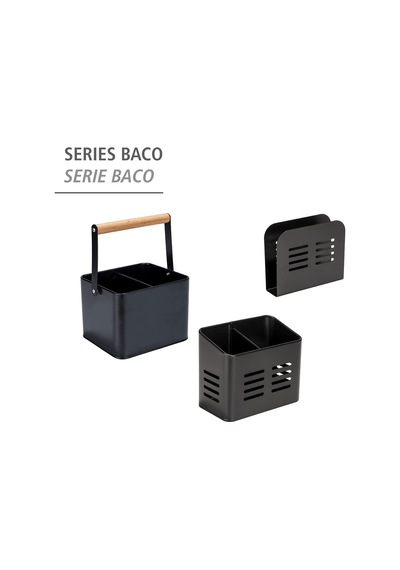Baco Çatal Bıçak Sepeti, Siyah Açık Hava Mutfak Sepeti, Çatal Bıçak Takımı İçin Siyah Toz Kaplamalı Metalden Yapılmıştır, 16 X 13,5 X 9 Cm Çok Renkli