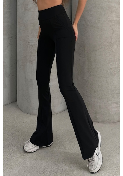Lesa Wear Yüksek Bel Flare Comfort Çift Cepli Toparlayıcı İspanyol Paça Pantolon Siyah