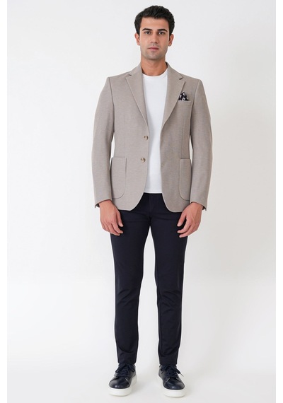 Slim Fit Torba Cepli Esnek Yünlü Bej Ceket C 745