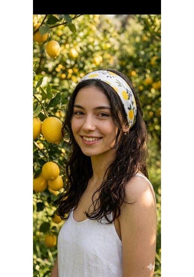 Trend Dokunuş Kadın 50-50 Saten Limonlu Fular Bandana Sarı