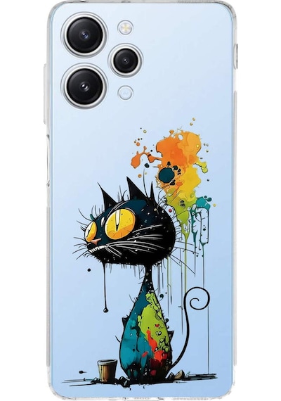 Redmi 12 İle Uyumlu Splash Kedi Tasarımlı Şeffaf Silikon Kılıf Şeffaf