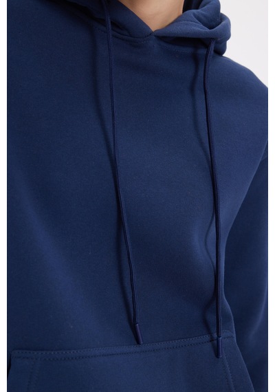 Tudors Kadın Relax Fit Rahat Kesim Pamuklu Kapüşonlu Kanguru Cepli Lacivert Sweatshirt-39937 Lacivert