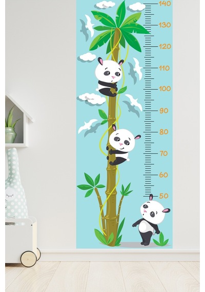 Sevimli Pandalar Ve Kuşlar Boy Ölçer Sticker Boy Ölçüm Cetveli
