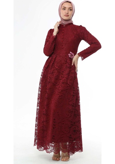 İbrahim Burak Etiler Collection Ahunisa Henna Abiye Bordo 5646