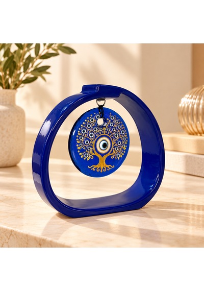 Mavi Gold Hayat Ağacı Nazar Boncuklu Dekoratif Obje Şık Masa Süsü 15x17 Cm